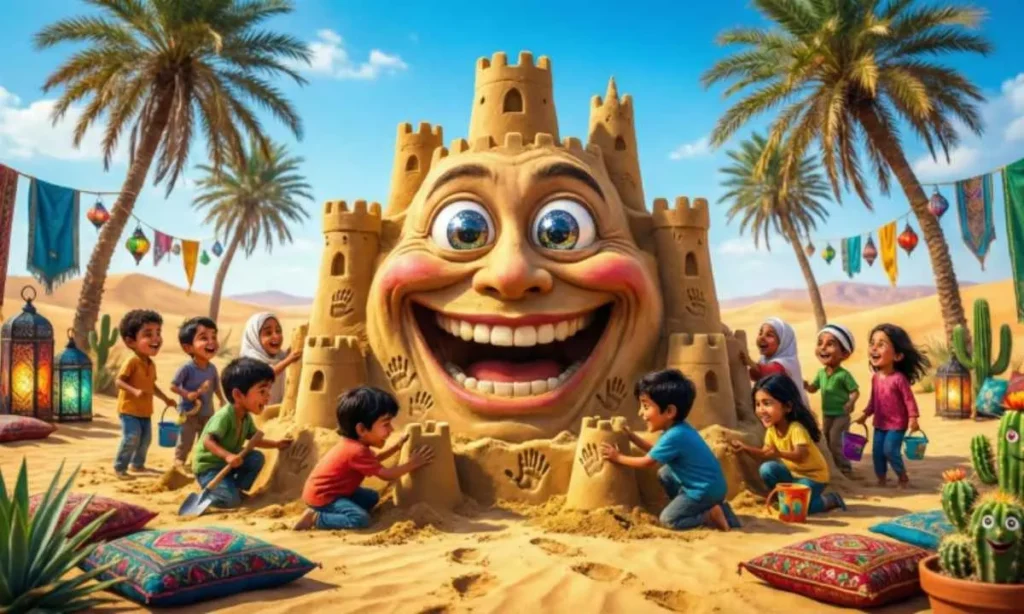 Sandcastle of Smiles Building Up with Arab Jokes